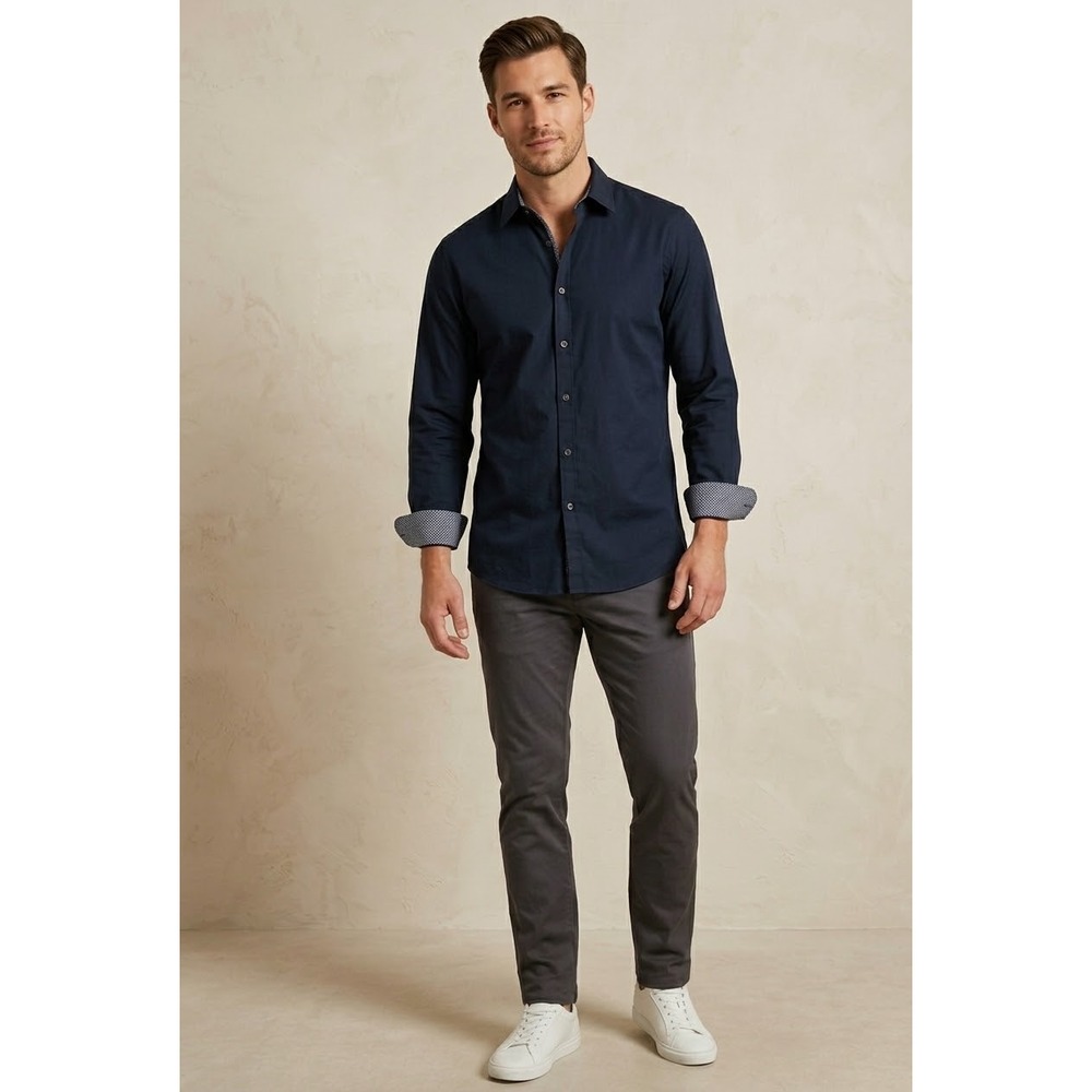 Ted Baker London Mens Navy Blue Long Sleeve Button Up Shirt Size 6 XXL PLANCUF